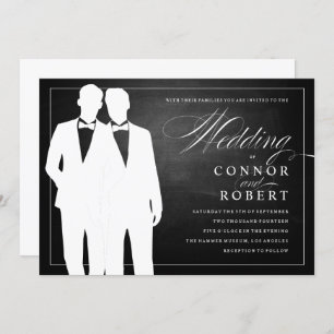 Convite Gay Chalkboard Weding Two Grooms Silhouettes