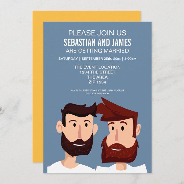 Convite Gay de Cartoons De Cartoons Com Carbarões De Casam (Frente/Verso)