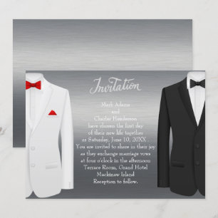 Convite Gay de Casamento Elegante Convocação Silver Tuxedo