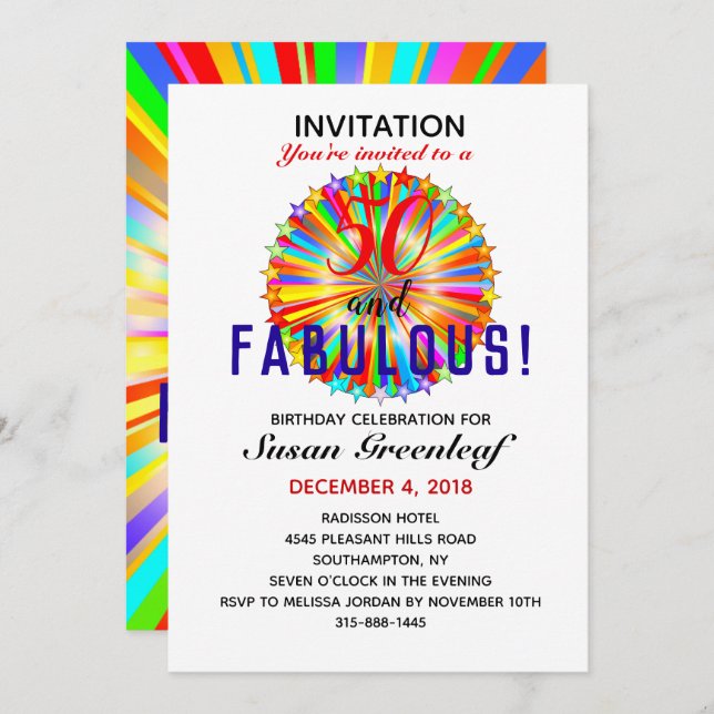 Convite Gay LGBTQ Any Age Fabulous Rainbow Birthday (Frente/Verso)