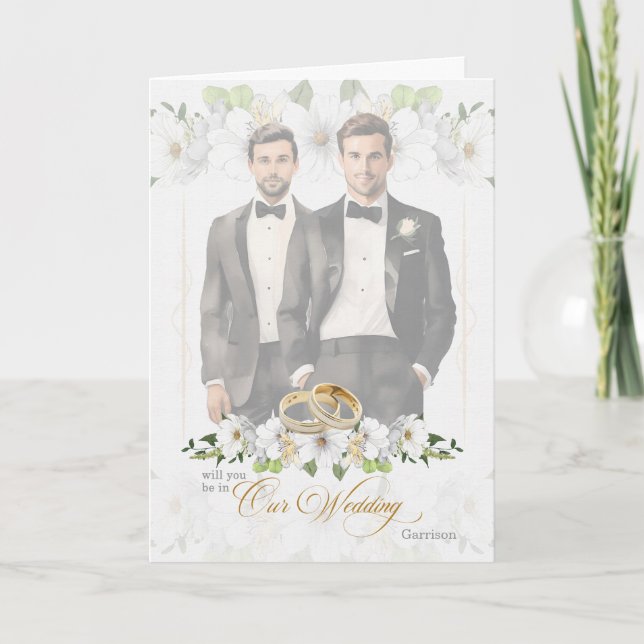 Convite Gay Wedding Attendant Request Two Grooms (Frente)