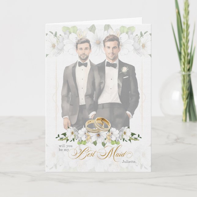 Convite Gay Wedding Attendant Request Two Grooms (Frente)