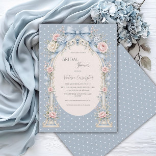 Convite Gazebo Floral Rosa Azul Vintage Chá de Noiva