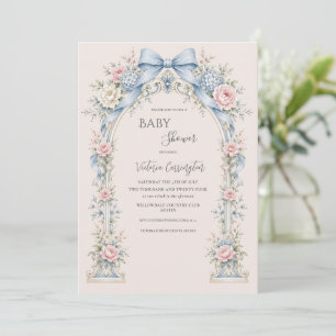 Convite Gazebo Floral Vintage Rosa Elegante Chã de Bebê