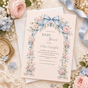 Convite Gazebo Floral Vintage Rosa Elegante Chã de Bebê