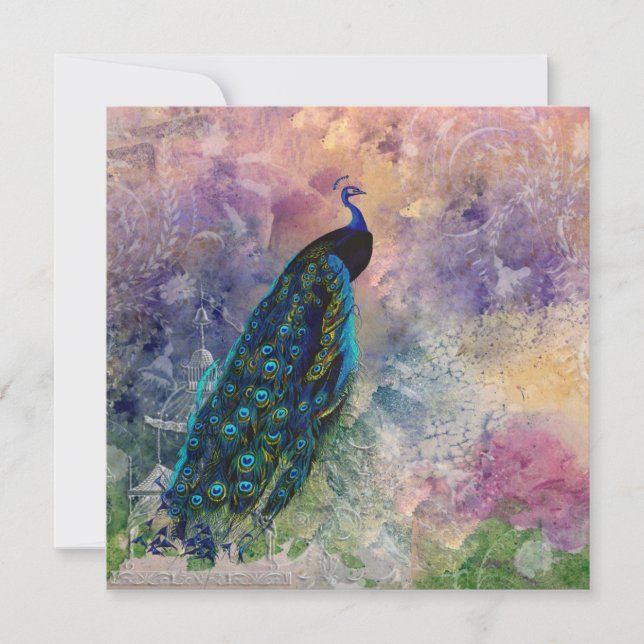 Convite Gazebo Peacock Romântico e Aquarela (Frente)