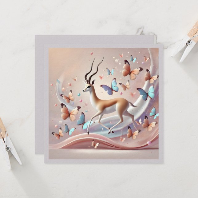 Convite Gazelle and Butterflies Fantasy Art (Frente/Verso In Situ)