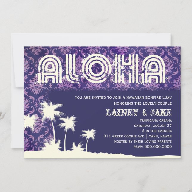 Convite GC Aloha Luau Palm Roxo (Frente)