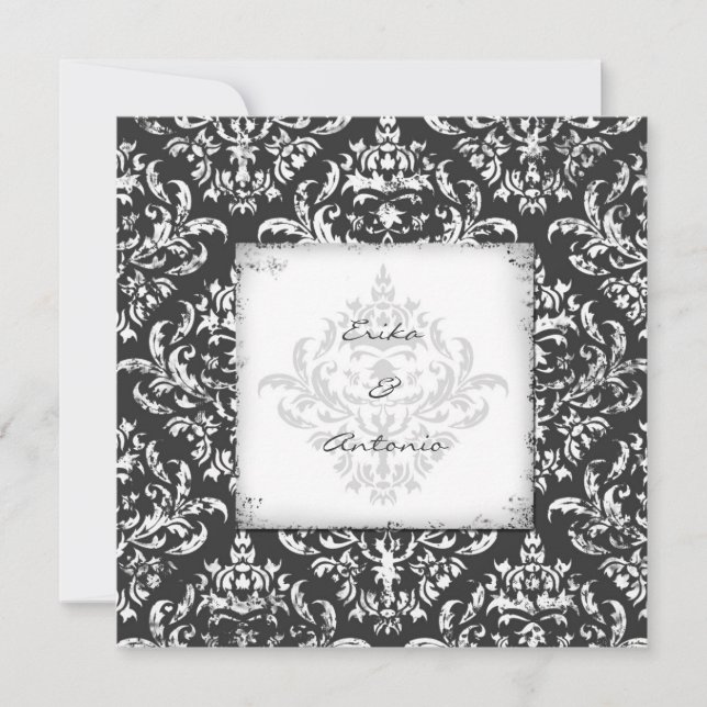 Convite GC| Erika Vintage Damask-Cinza (Frente)