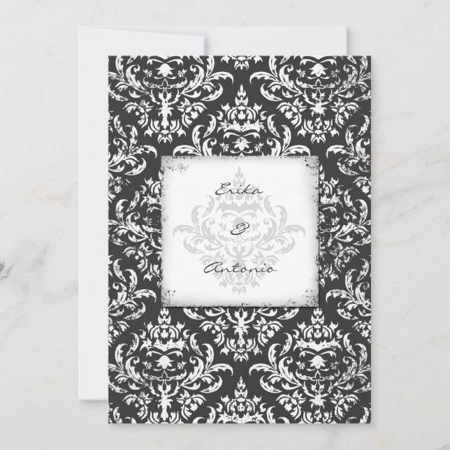 Convite GC| Erika Vintage Damask-Cinza 5x7 (Frente)