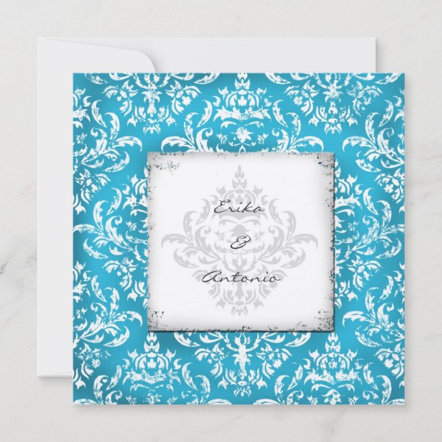 Convite GC| Erika Vintage Damask Turquoise Ouro Metalli (Frente)