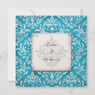 Convite GC Erika Vintage Damask Turquoise Ouro Metalli