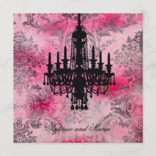 Convite GC  Jolie Black Chandelier Pink Cinza Damask