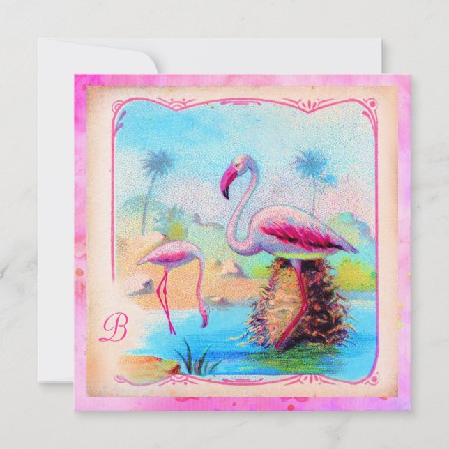 Convite GC Vintage Flamingos Dourados Rosa (Frente)