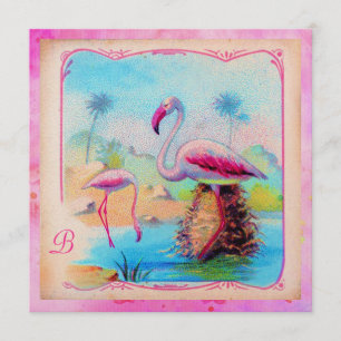 Convite GC Vintage Flamingos Dourados Rosa