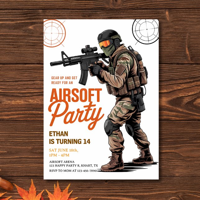 Convite Gear Up Airsoft Battle Party Birthday (Gear Up" Airsoft Battle Party Birthday Invitation
)