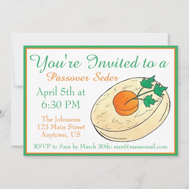 Convite Gefilte Fish Jantar Judaico de Shabat Seder de Pás (Frente)