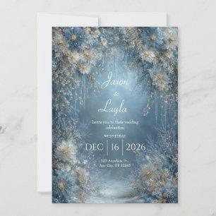 Convite Gelo Azul Floral Branco Pingente de Inverno Casame