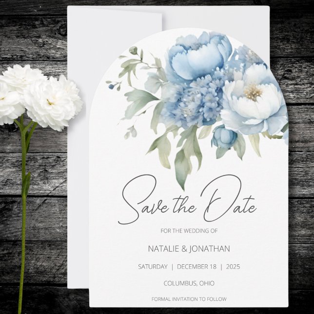 Convite Gelo Azul Floral Save the Date  (Criador carregado)