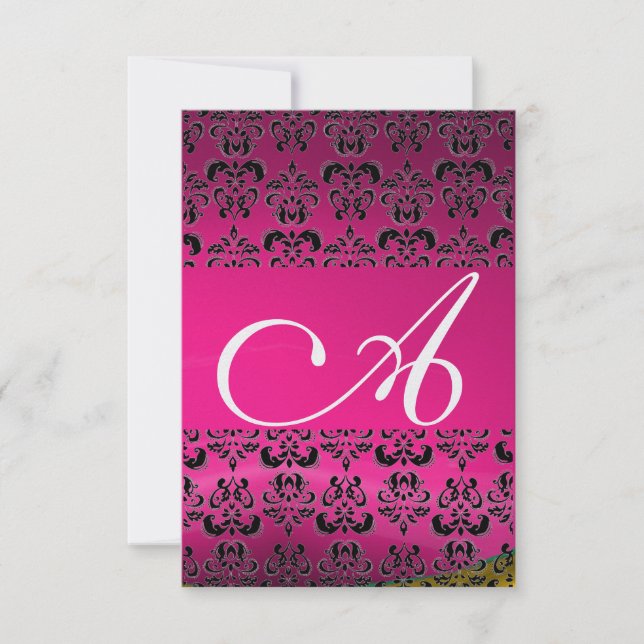 Convite gelo rosa rsvp DAMASK GEM MONOGRAM (Frente)