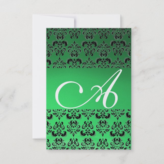 Convite gelo verde rsvp DAMASK GEM MONOGRAM (Frente)