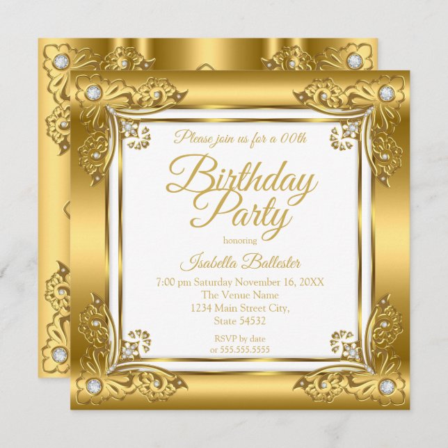 Convite Gem do Diamond Dourado do Ornamentado bolsa mensag (Frente/Verso)