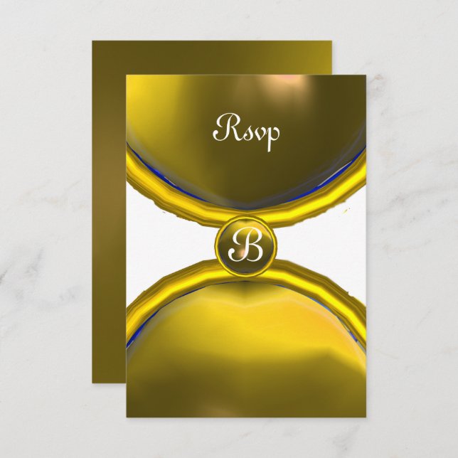 Convite GEM DOURADA MAGIC RINGS MONOGRAM rsvp (Frente/Verso)