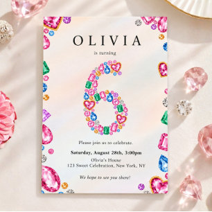 Convite Gema Brilhante Aniversário de 6 anos Joia Rhinesto