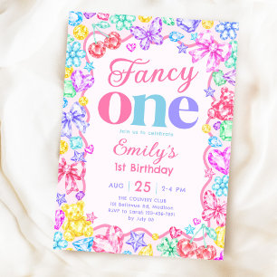 Convite Gema de Aniversário de 1 Ano para Meninas Elegante
