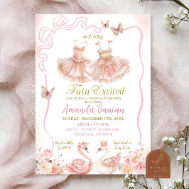 Convite Gêmeas Bailarina Tutu Bebê Menina Flor Rosa