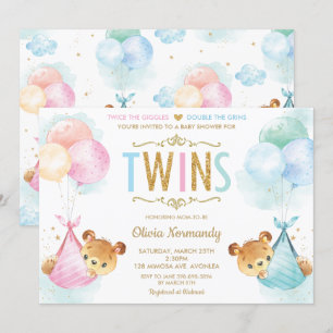 Convite Gêmeas bonitas Garota Menininha Ursinho de Teddy