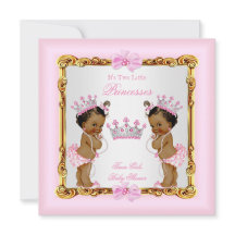 Gêmeas Étnicas Princesa Baby Shower Dourado Rosa