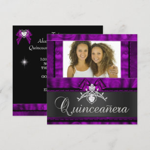 Convite Gêmeas Meninas Roxo Quinceanera 15º Aniversário