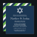 Convite gêmeo de Mitzvah do bar - moderno<br><div class="desc">O gêmeo dos azuis marinhos e do verde limão barra e golpeia o convite de Mitzvah que caracteriza uma estrela de David brilhante corajosa que crie um ponto de foco maravilhoso neste convite contemporâneo. O verso caracteriza listras dos azuis marinhos, do branco e do verde limão. Personalize este convite em...</div>