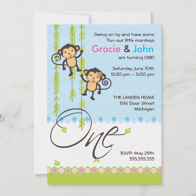 Convite gêmeo do aniversário do menino e da menina (Frente)