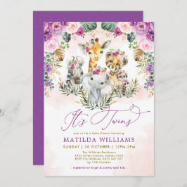 Convite Gêmeos Animais Safari Selva Chá de fraldas de Garo