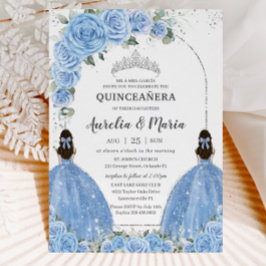 Convite Gêmeos Bahama Azul Vestido Floral Silver Quinceañe