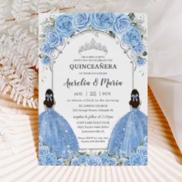 Convite Gêmeos Bahama Sky Blue Floral Silver Quinceañera