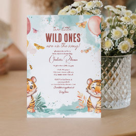 Convite Gêmeos Bebê Cortado Dois tigres Chá de fraldas