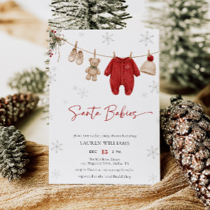 Convite Gêmeos Bebês de Papai Noel Fofo Chuveiro de Bebê d