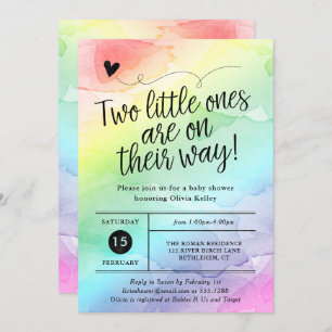 Convite Gêmeos Chá de fraldas Arco-Íris, Neutro em Gênero