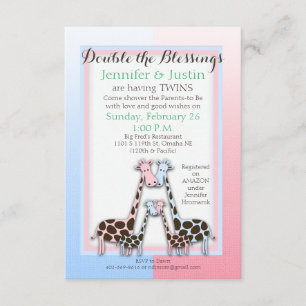 Convite Gêmeos Chá de fraldas Bebê Girafas Azul e Rosa (Je