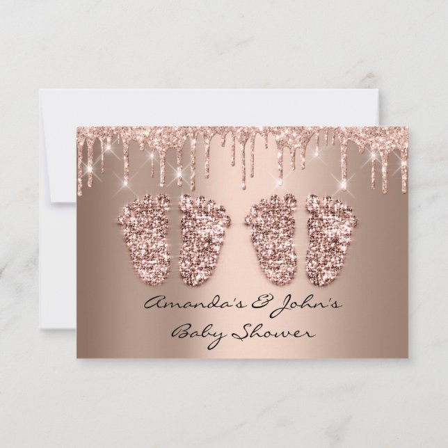 Convite Gêmeos Chá de fraldas Brilhante Rosa Glitter Glitt (Verso)