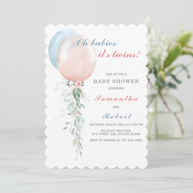 Convite Gêmeos, Chá de fraldas de Convidar Menino e Rapari (Em pé/Frente)