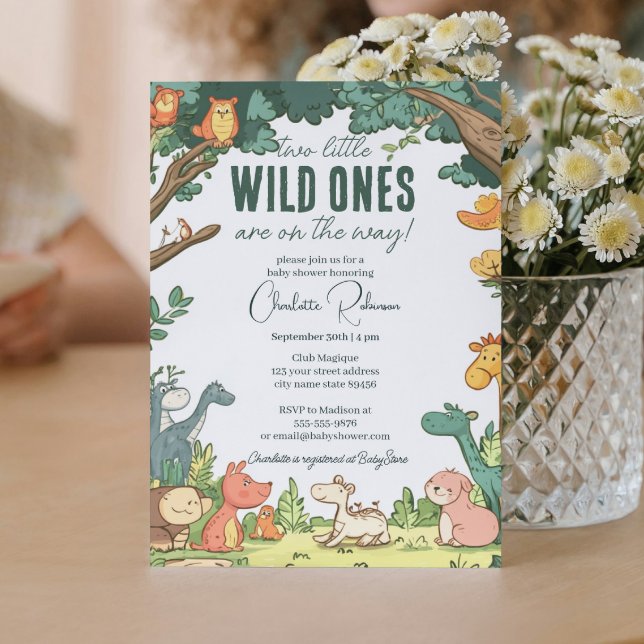 Convite Gêmeos chá de fraldas I Animais da Floresta Corte (Criador carregado)