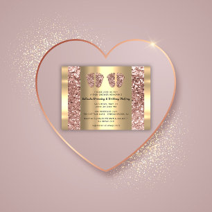 Convite Gêmeos Chá de fraldas Rosa Glitter Garota Dourad