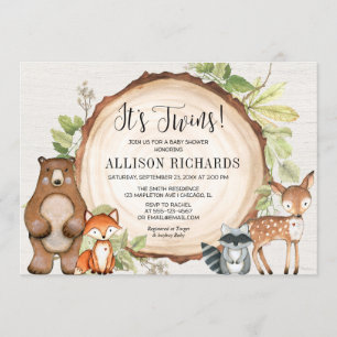 Convite Gêmeos chá de fraldas rústico de áreas florest