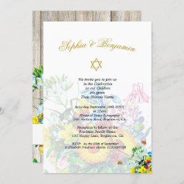 Convite Gêmeos Chamando Bebê Judeu Floral Russo