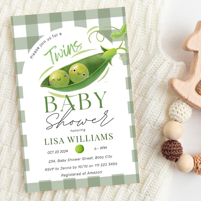 Convite Gêmeos Chás de fraldas em Pod Boys Neutros (Twins Baby Shower Peas in A Pod Boys Girls Neutral Invitation)