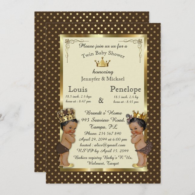 Convite gêmeos chás de fraldas, máron, muito tenente (Frente/Verso)